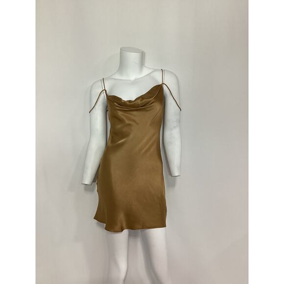 Camila Coelho 'Adora' Gold Satin Mini Slip Dress Size XS - Picture 2 of 4